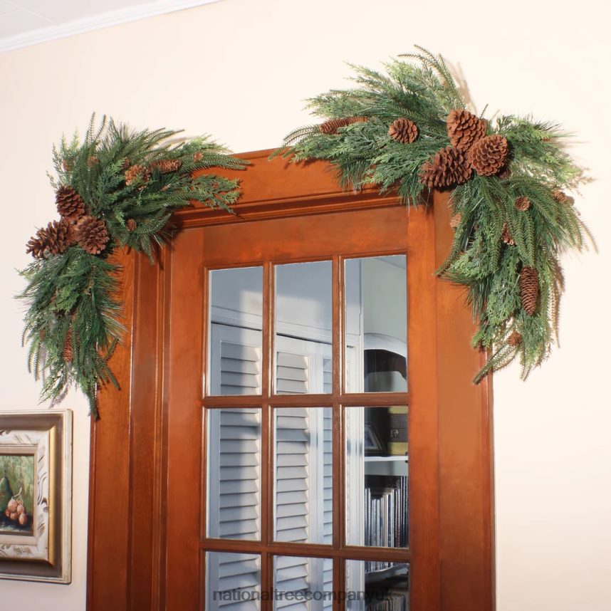 Greenery | National Tree Company Mixed Pine Christmas Corner Swags with Assorted Pinecones Set of Two 26 in F2L4F469